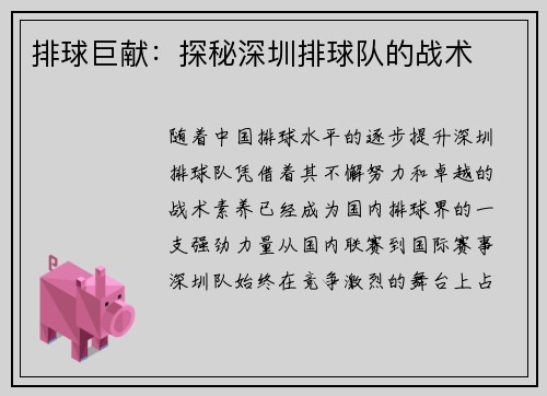 排球巨献：探秘深圳排球队的战术