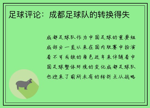 足球评论：成都足球队的转换得失